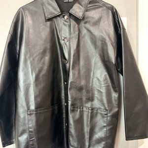 SHEIN Black Faux Leather Button-Up Jacket